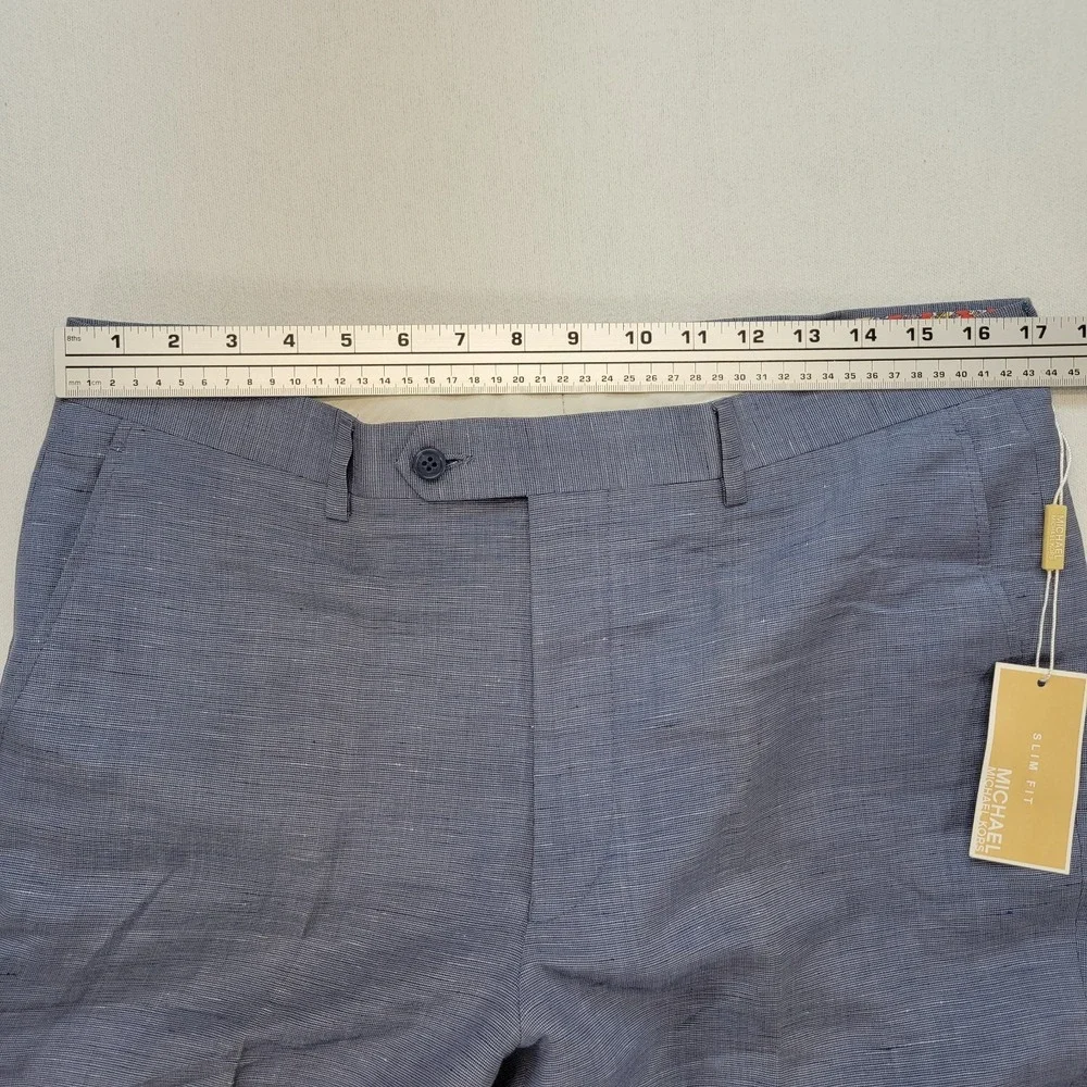 Michael Kors Pants Mens 34x28* Blue Linen Slim Fit Straight Leg Pleated Luxury
